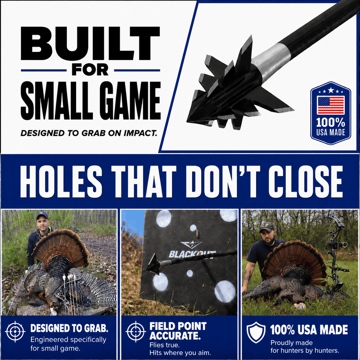TOTA | 100 Grain Broadhead |Small Game and Turkey | Fixed Blade