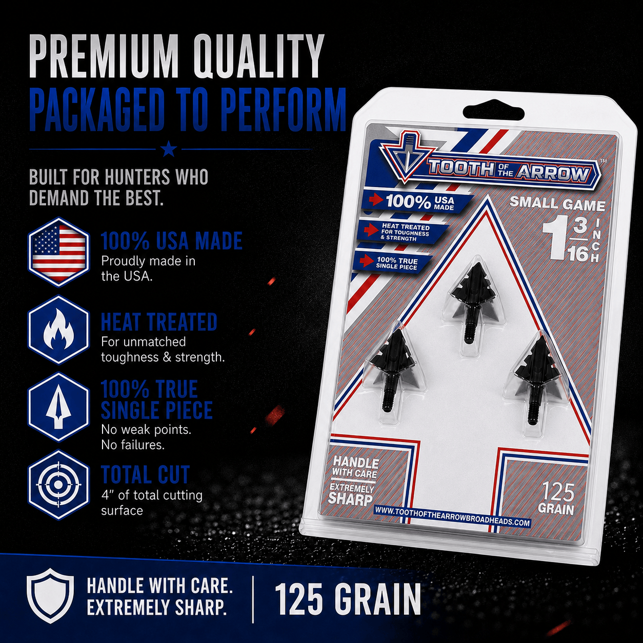 TOTA | 125 Grain Broadhead | Small Game and Turkey | Fixed Blade
