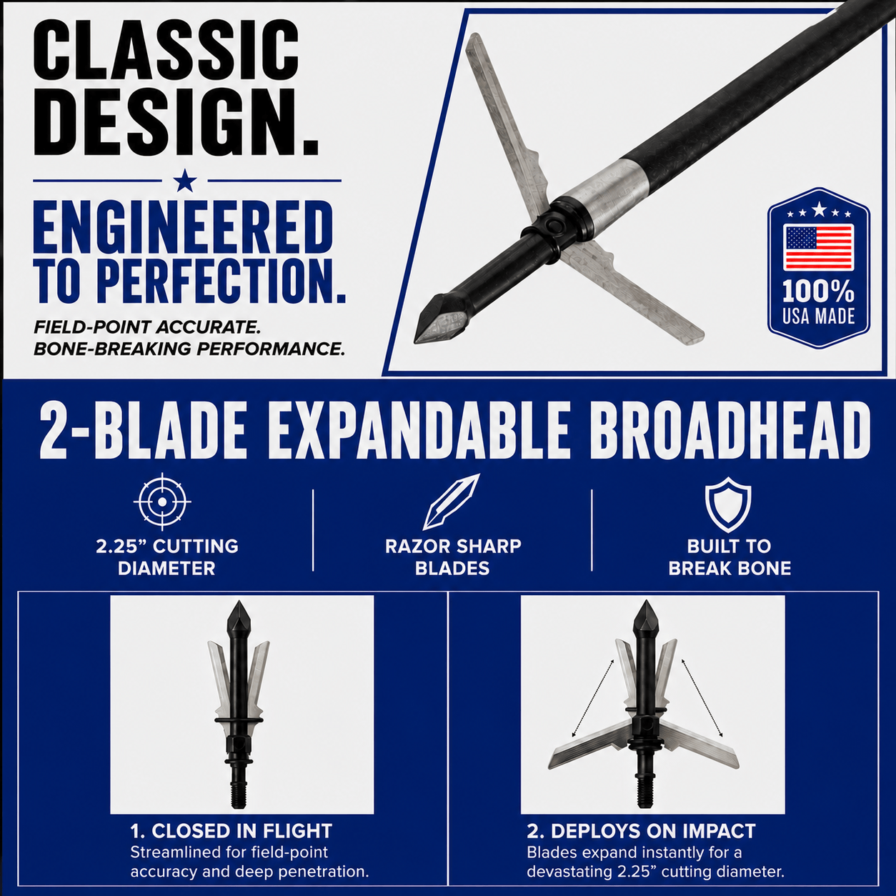 TOTA | 2-Blade Expandable Broadhead | 2.25” Cut | 125 Grain