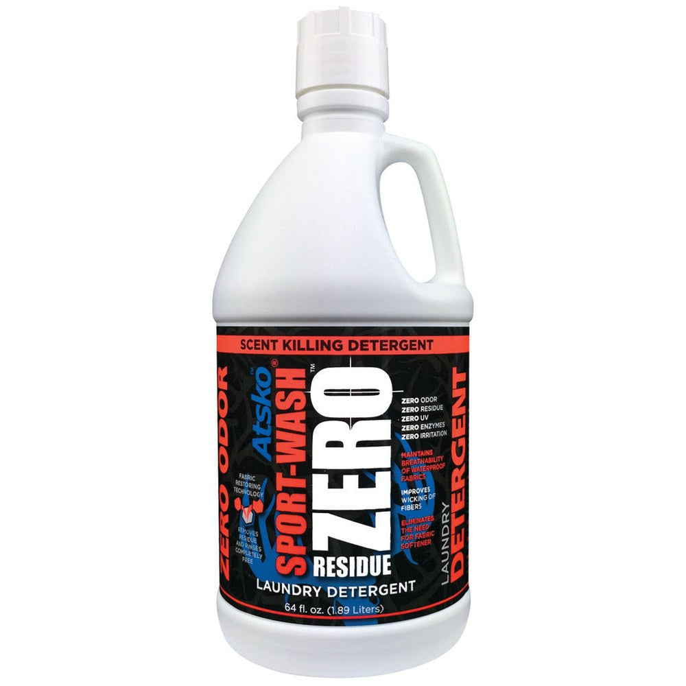 Bottle of Atsko Zero Sport Wash laundry detergent on a white background