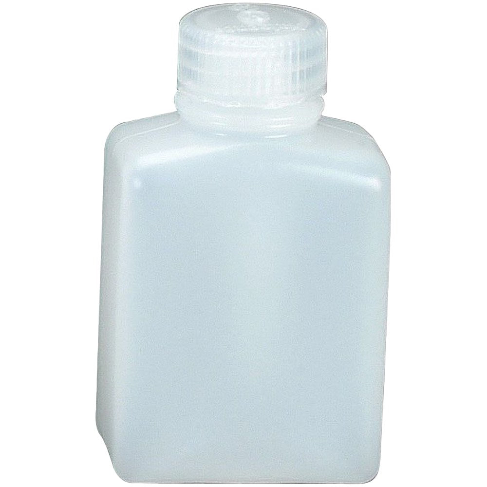Small translucent rectangular wide-mouth bottle with white cap