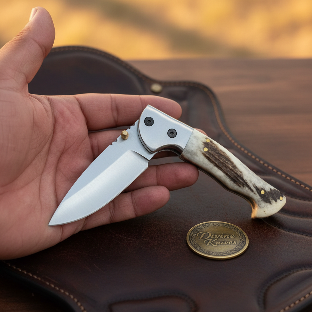 Staghorn Liner Lock Pocket Knife with Carbon Steel Blade