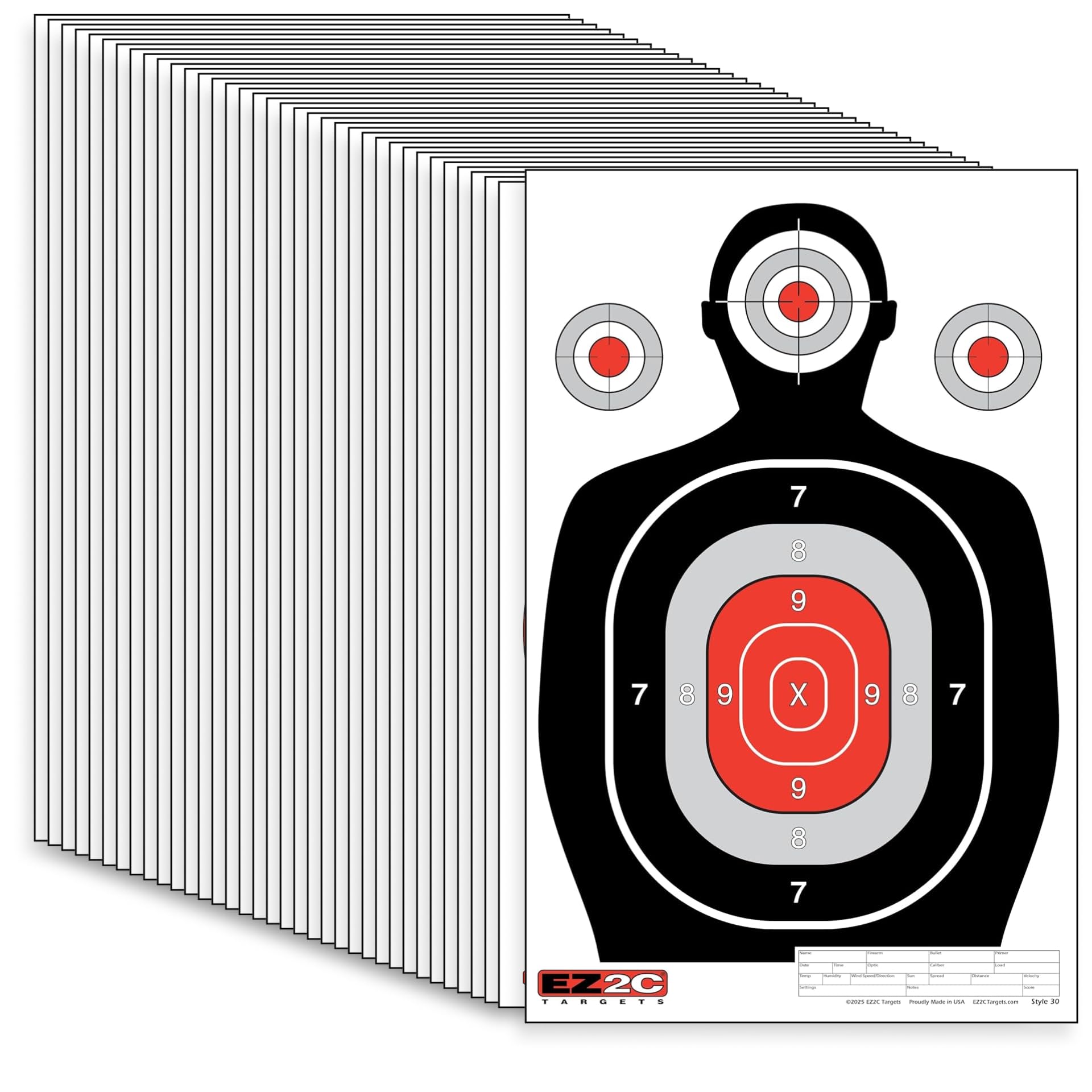 25 EZ2C 12"x18" Silhouette Shooting Target USA MADE Paper Range Targets (Peel-Off Pad of 25)