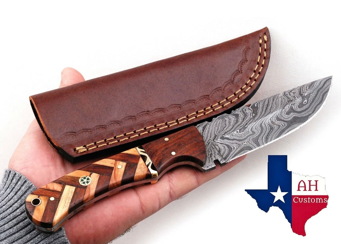 Mixed Wood Mosaic Handle EDC Hunting Knife for Hunting and Outdoor Tasks