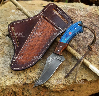 Blue &amp; Rosewood Handle Cowboy Belt Knife for Ranch Work and Collecting