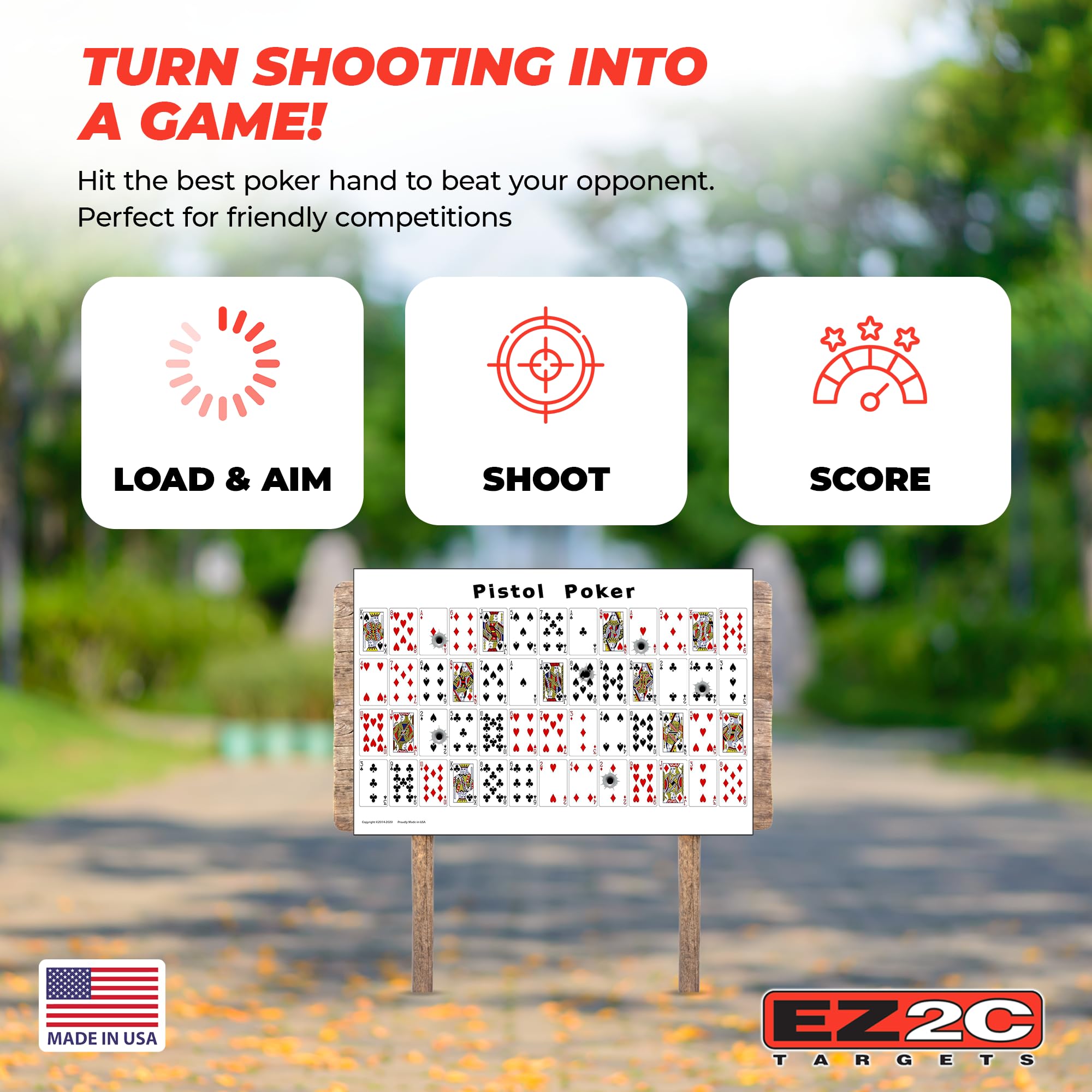 20 EZ2C Pistol Poker Paper Shooting Targets 12"x18" 20 pack USA MADE