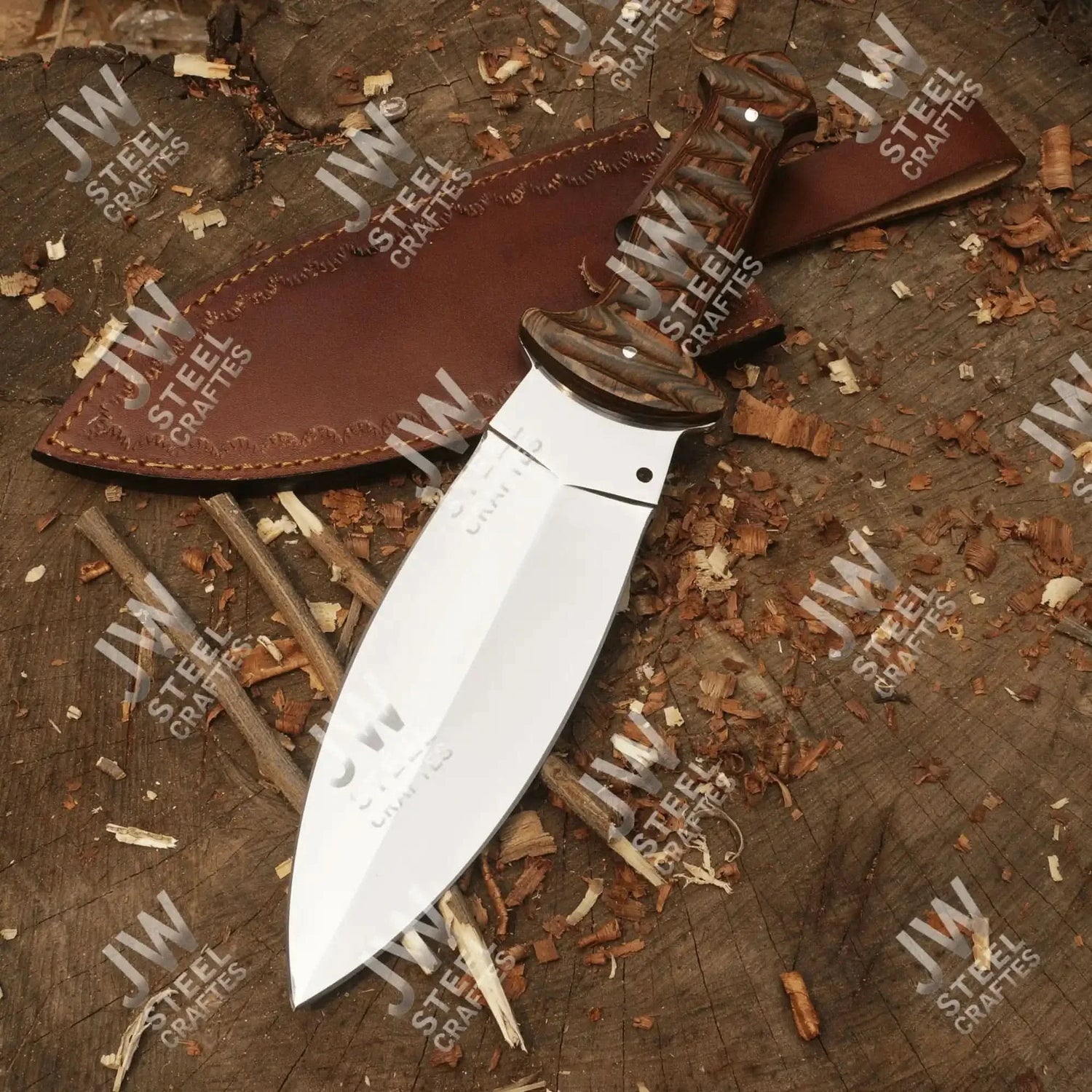 Handcrafted J2 Stainless Steel Boot Knife | Pakka Wood Handle | Leather Sheath | 13.5" Hunting Blade