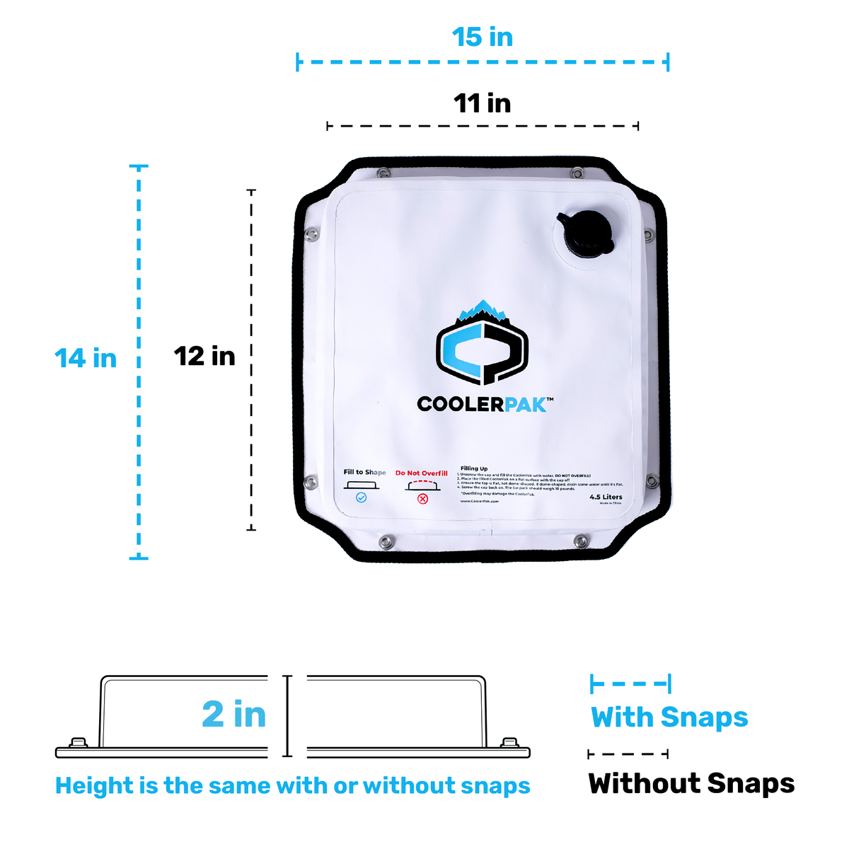CoolerPak 10lb Ice Pack - Refillable Reusable  – Cold for Days – Non-Toxic, Leakproof, Potable Drinking Water Safe – Built Tough, Rolls Up for Storage