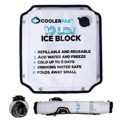 CoolerPak 10lb Ice Pack - Refillable Reusable  – Cold for Days – Non-Toxic, Leakproof, Potable Drinking Water Safe – Built Tough, Rolls Up for Storage