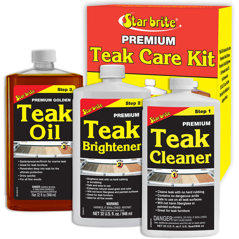 Star brite Premium Teak Care Kit - Step 1, Step 2, &amp; Step 3 - 32 oz
