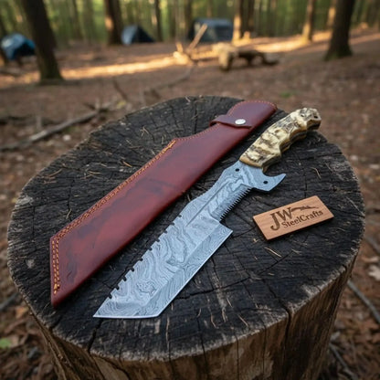 12.5" Full Tang Damascus Blade Hunting Knife Ram&