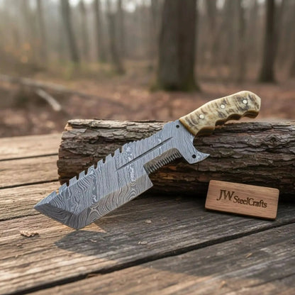 12.5" Full Tang Damascus Blade Hunting Knife Ram&