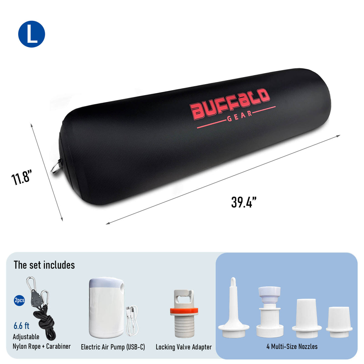 11.8" x 39.4" Inflatable Boat Fender with Electric Pump