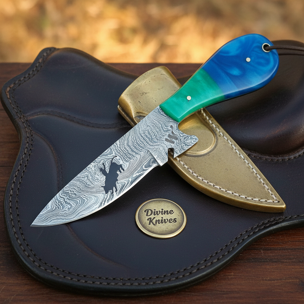 Cowboy Silhouette Bowie Hunter Knife for Collectors and Trail Use