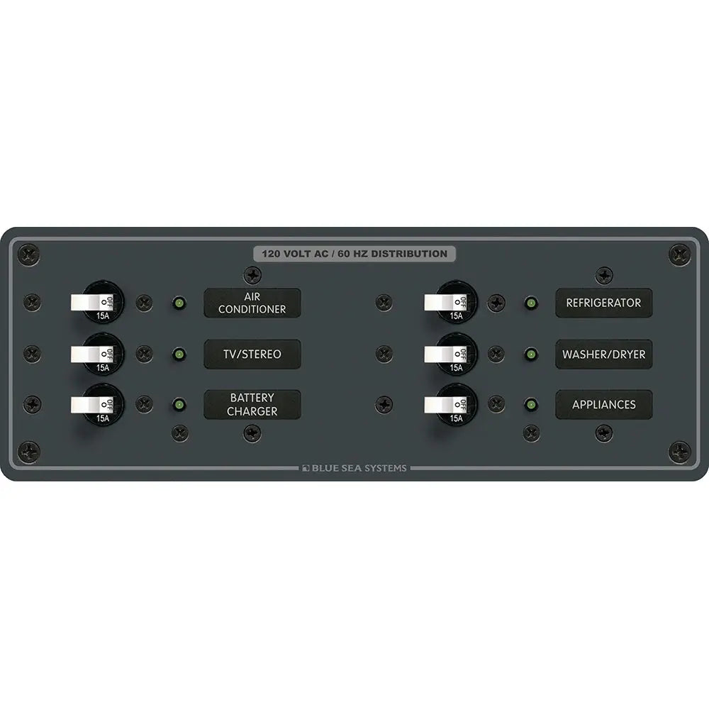 Blue Sea 8097 AC 6 Position Toggle Circuit Breaker Panel - White Switches [8097]