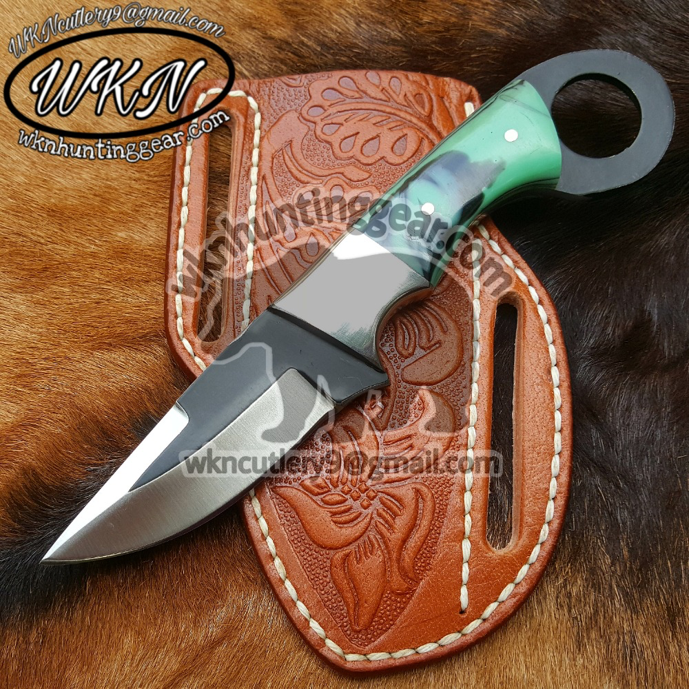 Green Resin Ring Skinner Knife for Hunting and Field Work