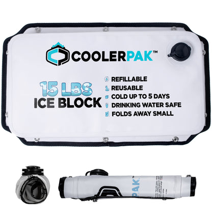 CoolerPak Ice Pack -Refillable Reusable  – Cold for Days – Non-Toxic, Leakproof, Potable Drinking Water Safe – Built Tough, Rolls Up for Storage