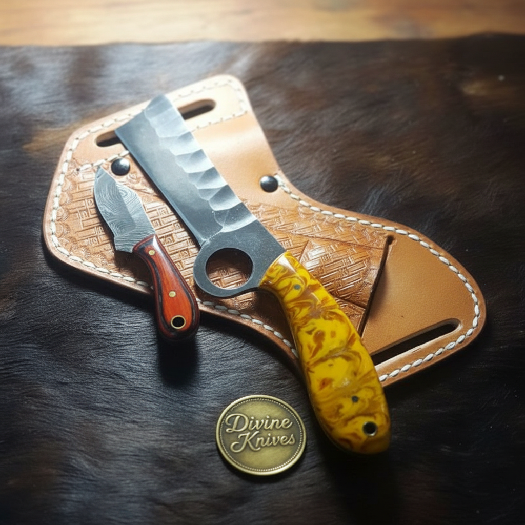 Yellow Resin Bull Cutter Knife Set for Ranch Chores and Gifting