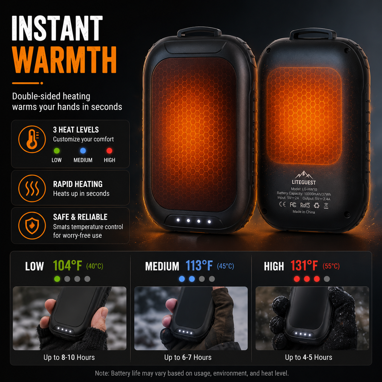 LITEGUEST 3-in-1 Heated Hand Warmer – Power Bank &amp; LED Light