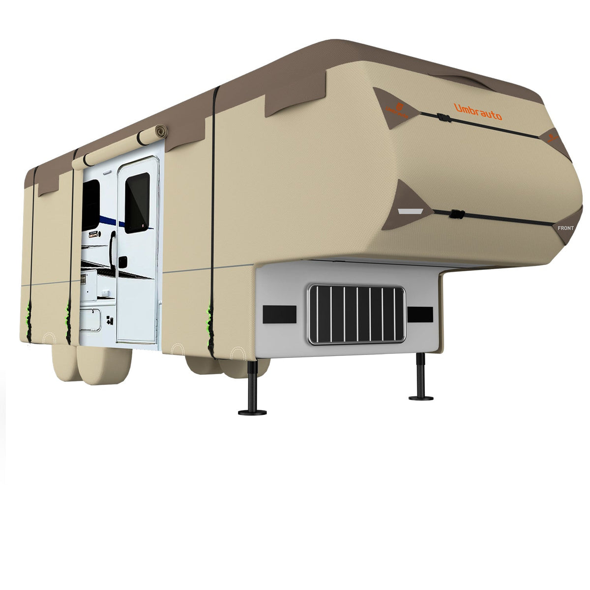 Umbrauto Umbrauto 5th Wheel RV Cover | 7-Layer Waterproof &amp; UV-Proof Camper Trailer Cover with Tire Covers, Tongue Jack Cover &amp; Windproof Ropes