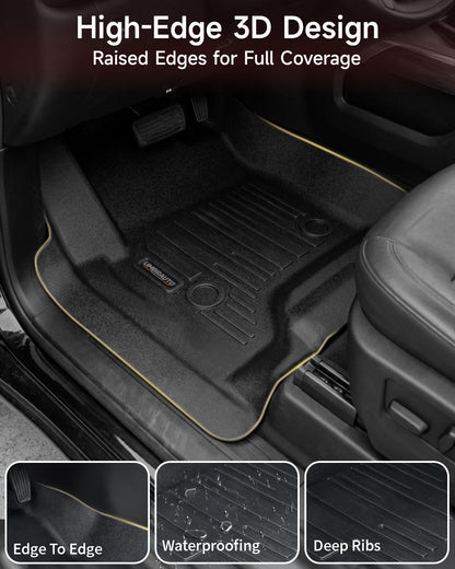 Umbrauto Custom Fit Floor Mats for Chevy Silverado/GMC Sierra Double Cab 1500 2014-2018, 2500HD/3500HD 2015-2019, All Weather TPE Truck Floor Liners for Carpet Floor, Front&amp;Rear Row, Footwell Coverage