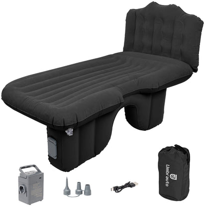 Umbrauto Back Seat Car Air Mattress with Built-in Rechargeable Pump: Cordless Inflatable Car Bed for Rear Seat Camping, 1-Click Fast Setup Thickened Flocking Sleeping Pad for Sedan, Truck &amp; SUV