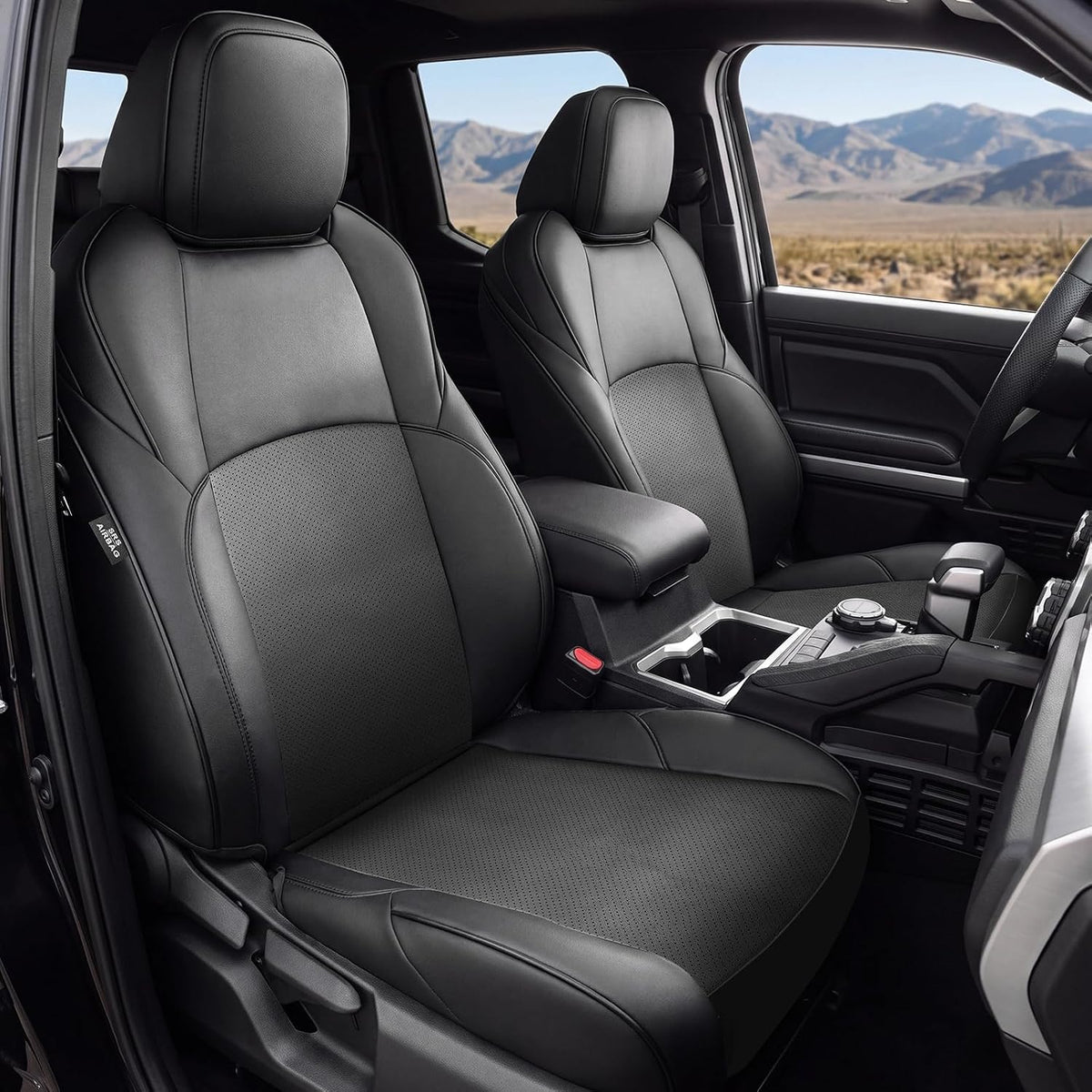 Truck Seat Covers for Toyota Tacoma 2024-2026 Double Cab, Nappa Leather, 3D Laser-Scan Custom Fit, Waterproof, Easy-Clean, Full Coverage, Airbag Compatible, Pet &amp; Scratch Protection