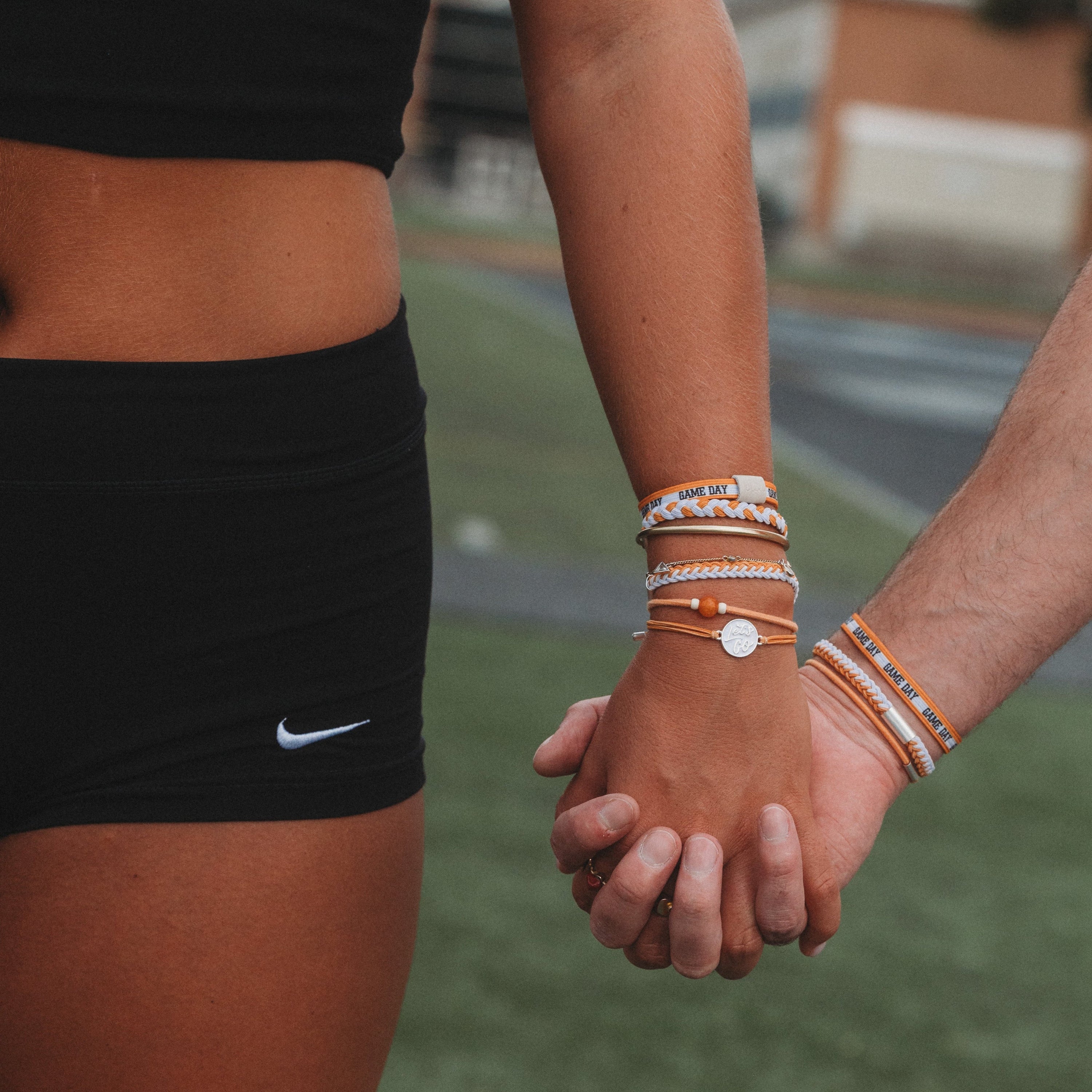 "Game Day" Orange &amp; White Hair Tie Bracelets