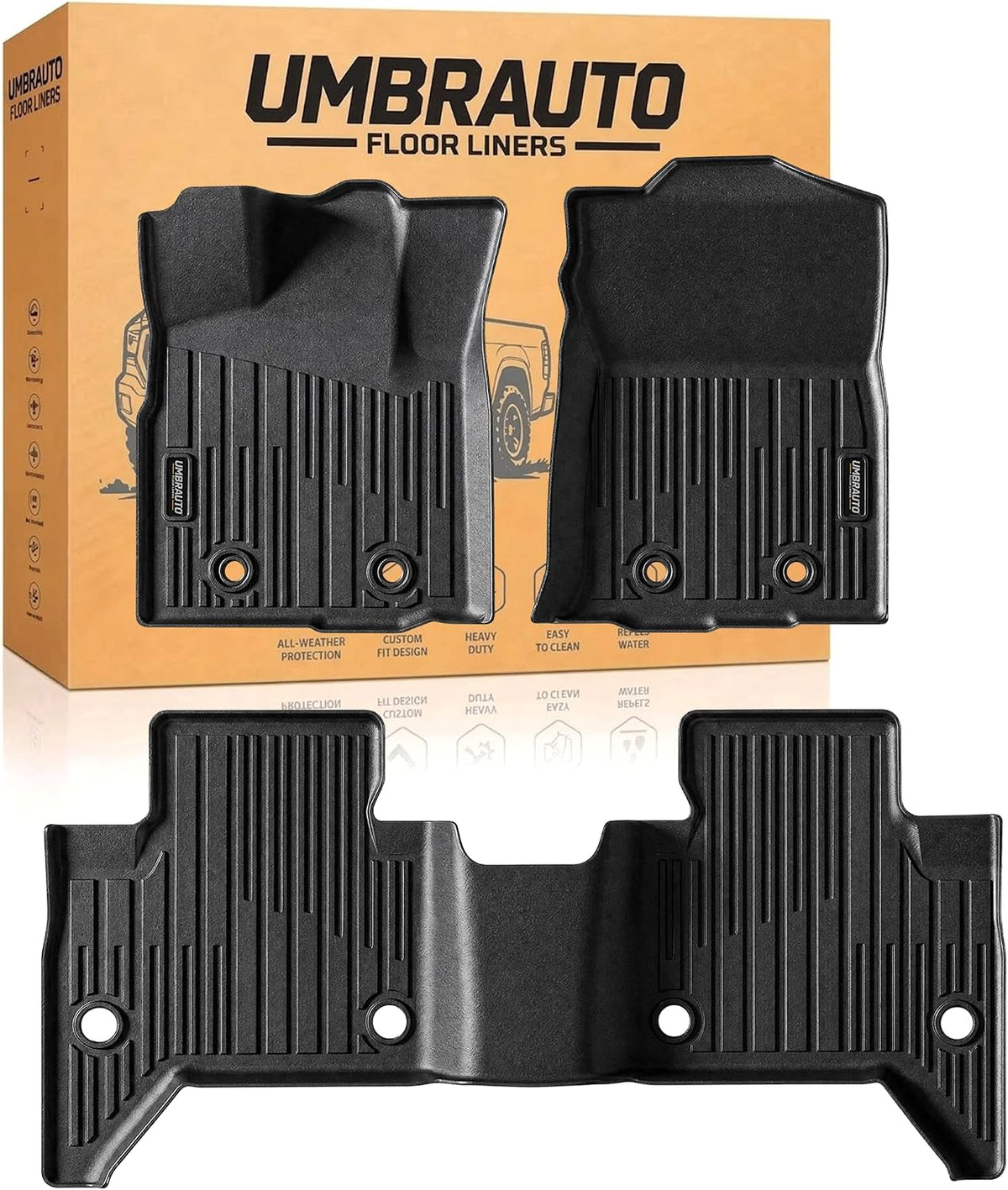 Umbrauto Floor Mats for Toyota Tacoma 2016-2023 Double Cab (Only for Automatic), All Weather TPE Truck Floor Liners Custom Fit Tacoma SR/SR5/TRD/Limited/Trail, Front &amp; Rear 2 Row Waterproof Car Rug
