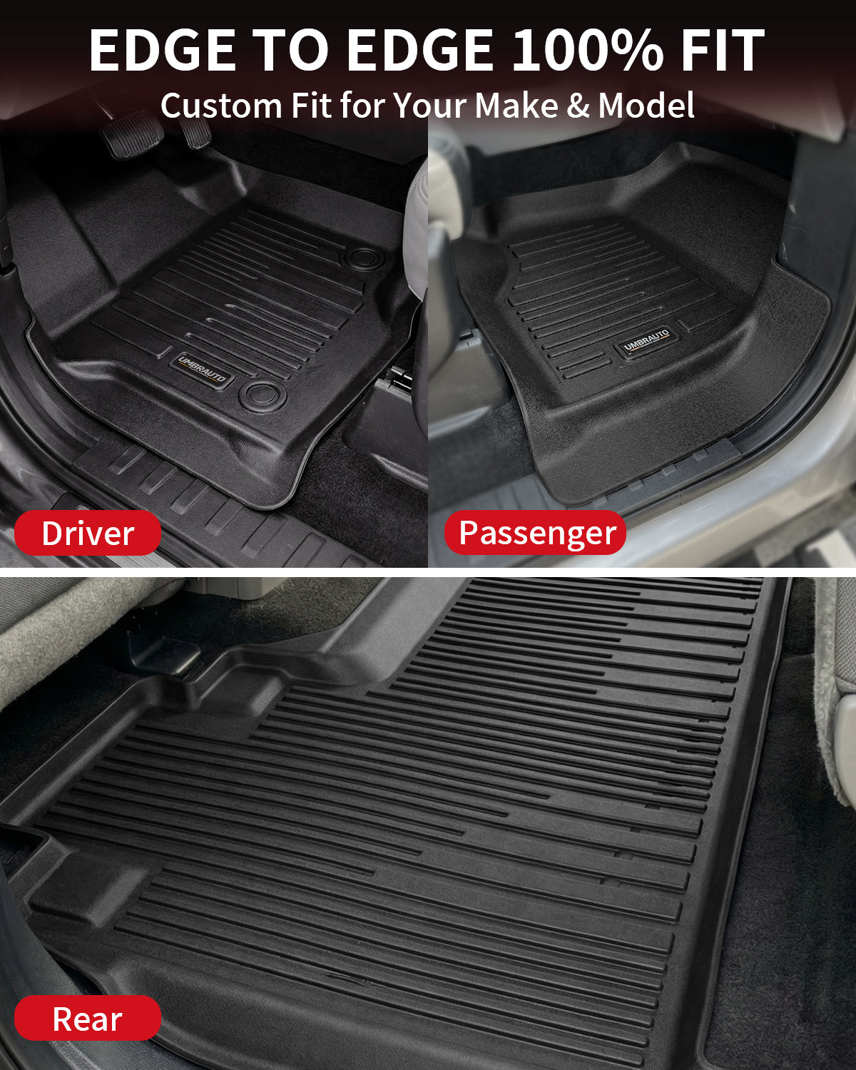 Umbrauto Custom Fit Floor Mats for Ford F150 SuperCab (Extended Cab) 2015-2025 2026 (Not for SuperCrew Cab), All Weather TPE Automotive Pickup Truck Liners for Front &amp; Rear Row