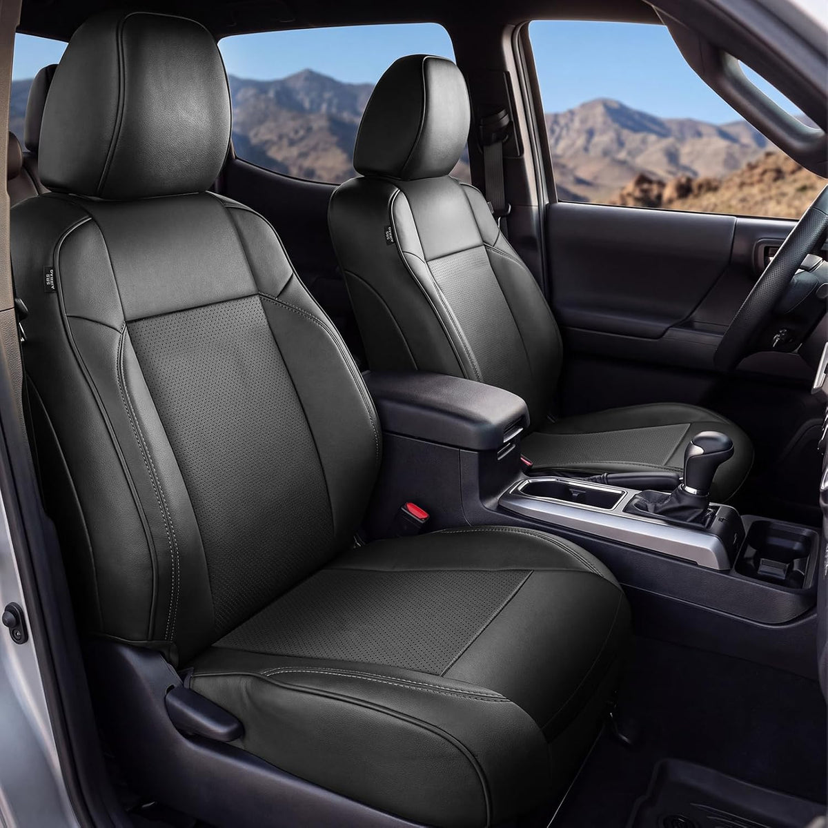 Umbrauto Seat Covers for Toyota Tacoma 2016-2023 Double &amp; Crew Cab,Nappa Leather, 3D Laser-Scan Custom Fit, Waterproof, Easy-Clean, Full Coverage, Airbag Compatible, Pet &amp; Scratch Protection