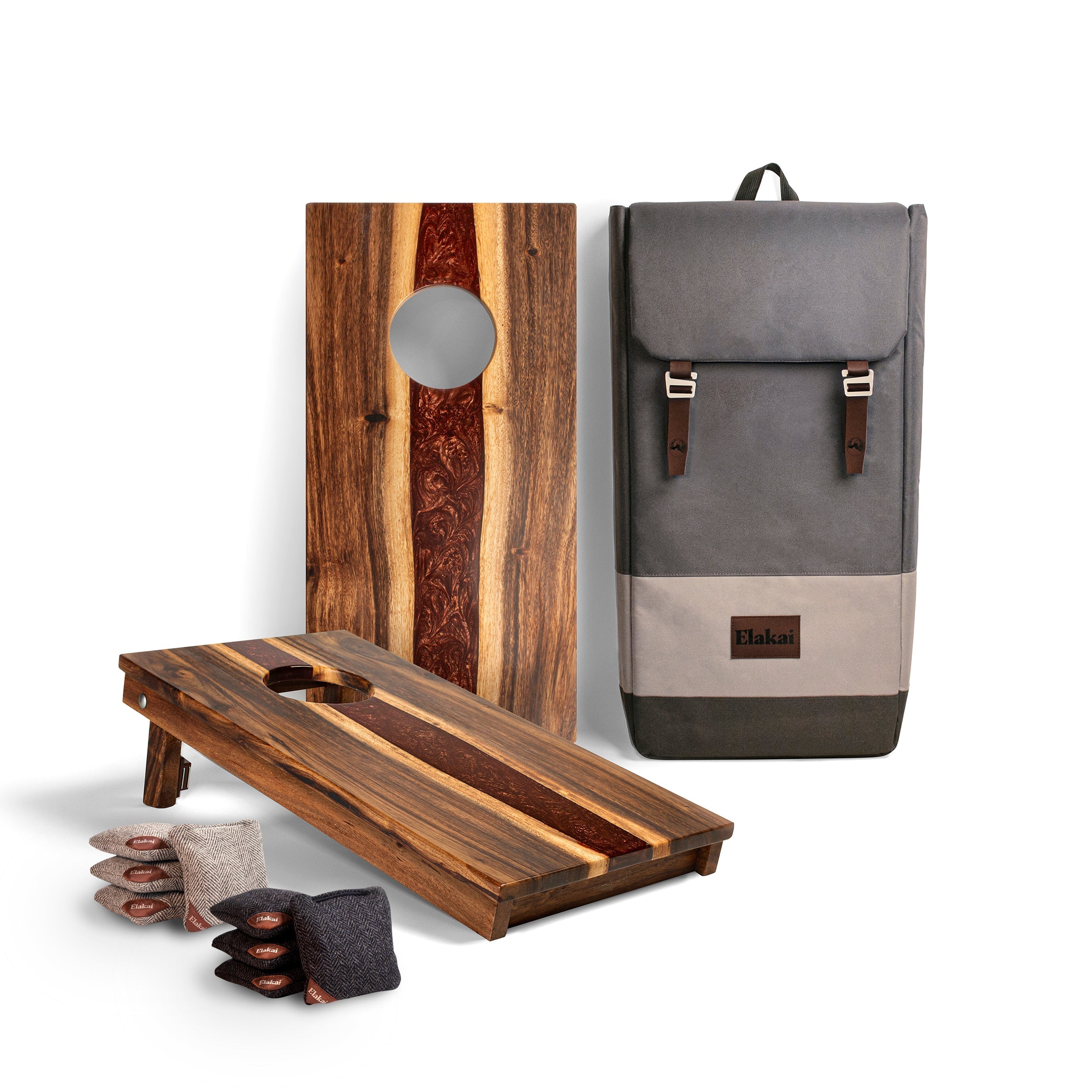 1ft x 2ft Resin &amp; Wood Travel Cornhole Set | Live Edge River Collection