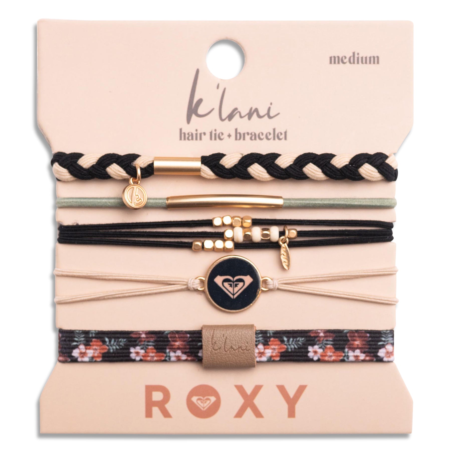 "Roxy Coastal Drift" Black &amp; Neutral Beachy Vibe Hair Tie Bracelets