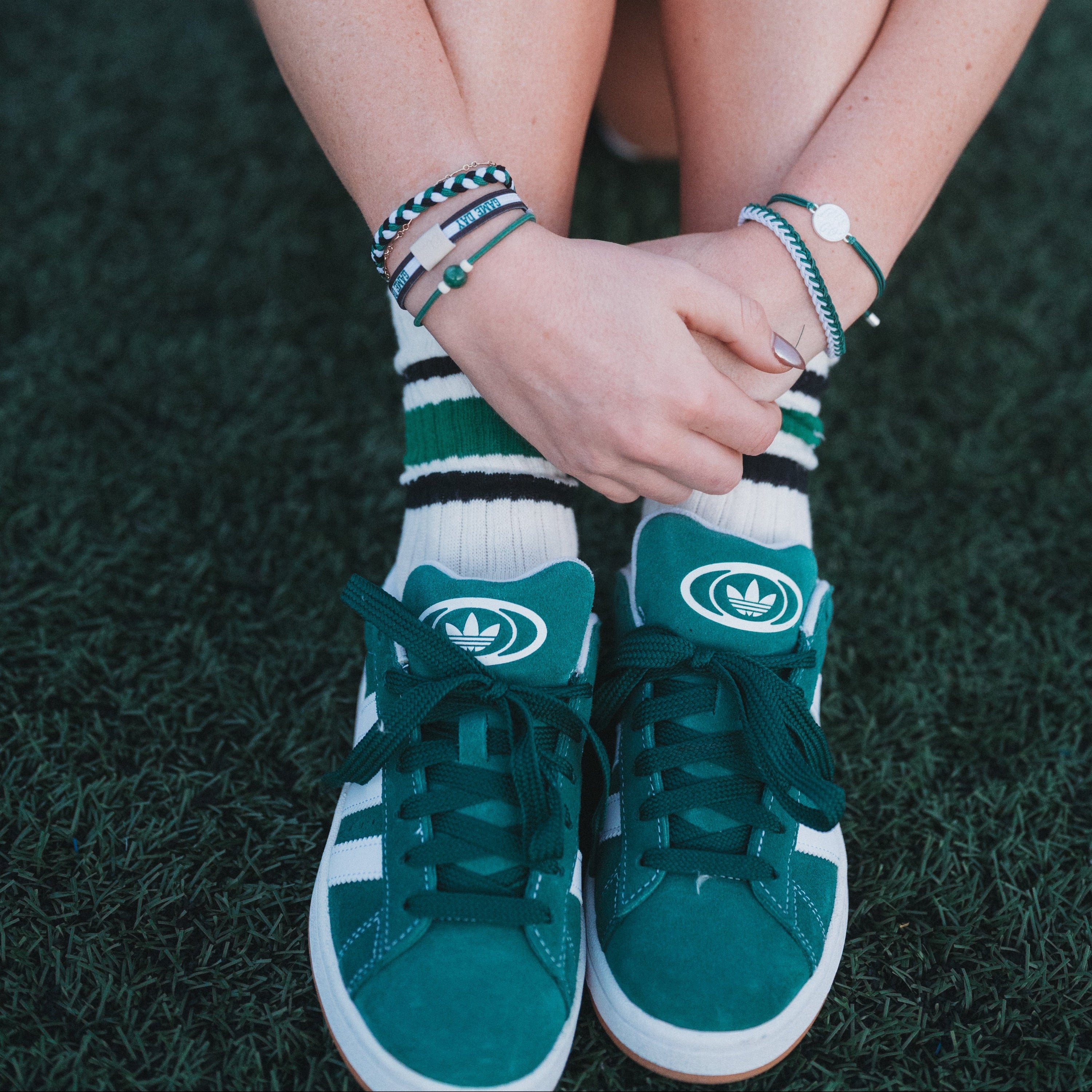"Game Day" Green, White &amp; Black Hair Tie Bracelets