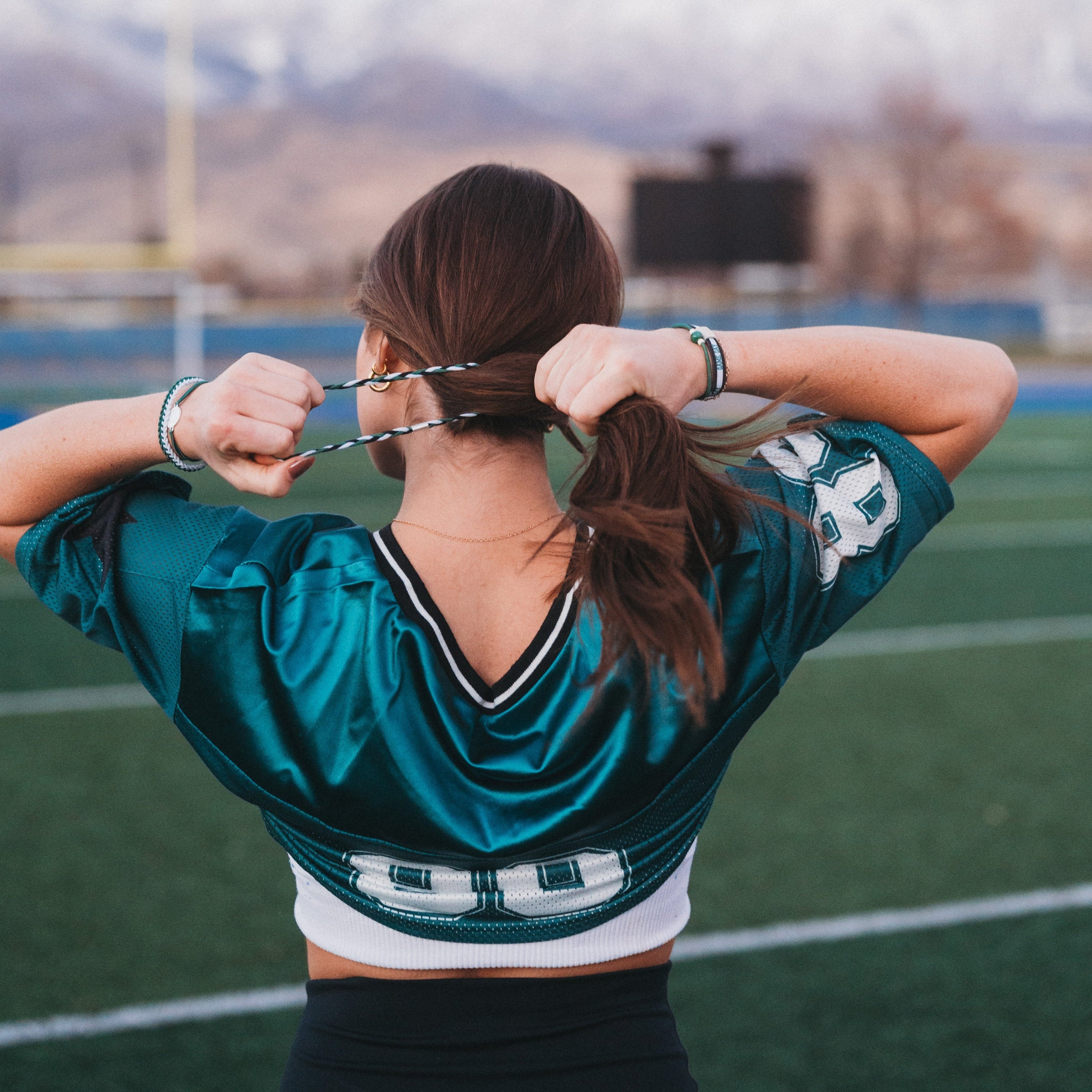 "Game Day" Green, White &amp; Black Hair Tie Bracelets