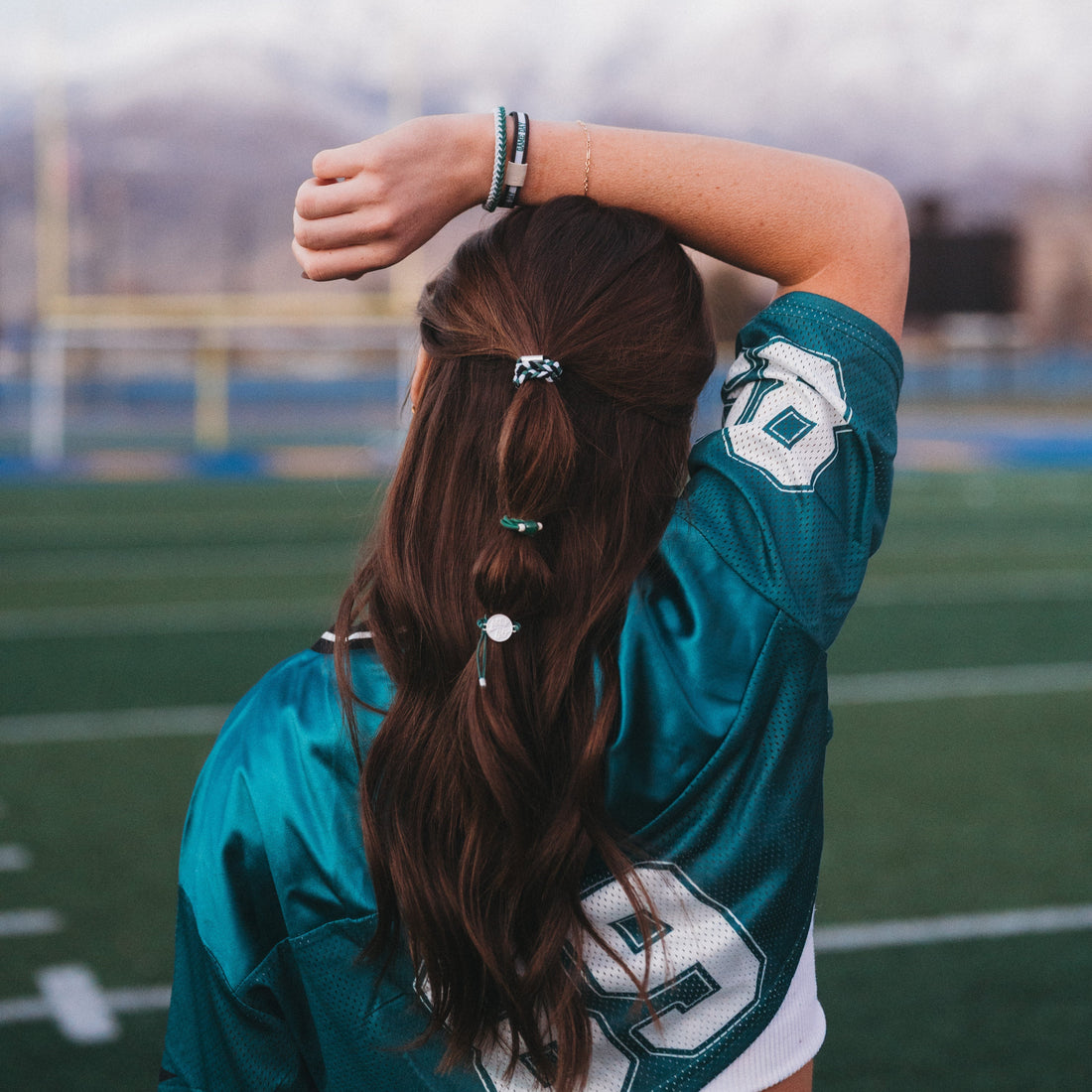 "Game Day" Green, White &amp; Black Hair Tie Bracelets