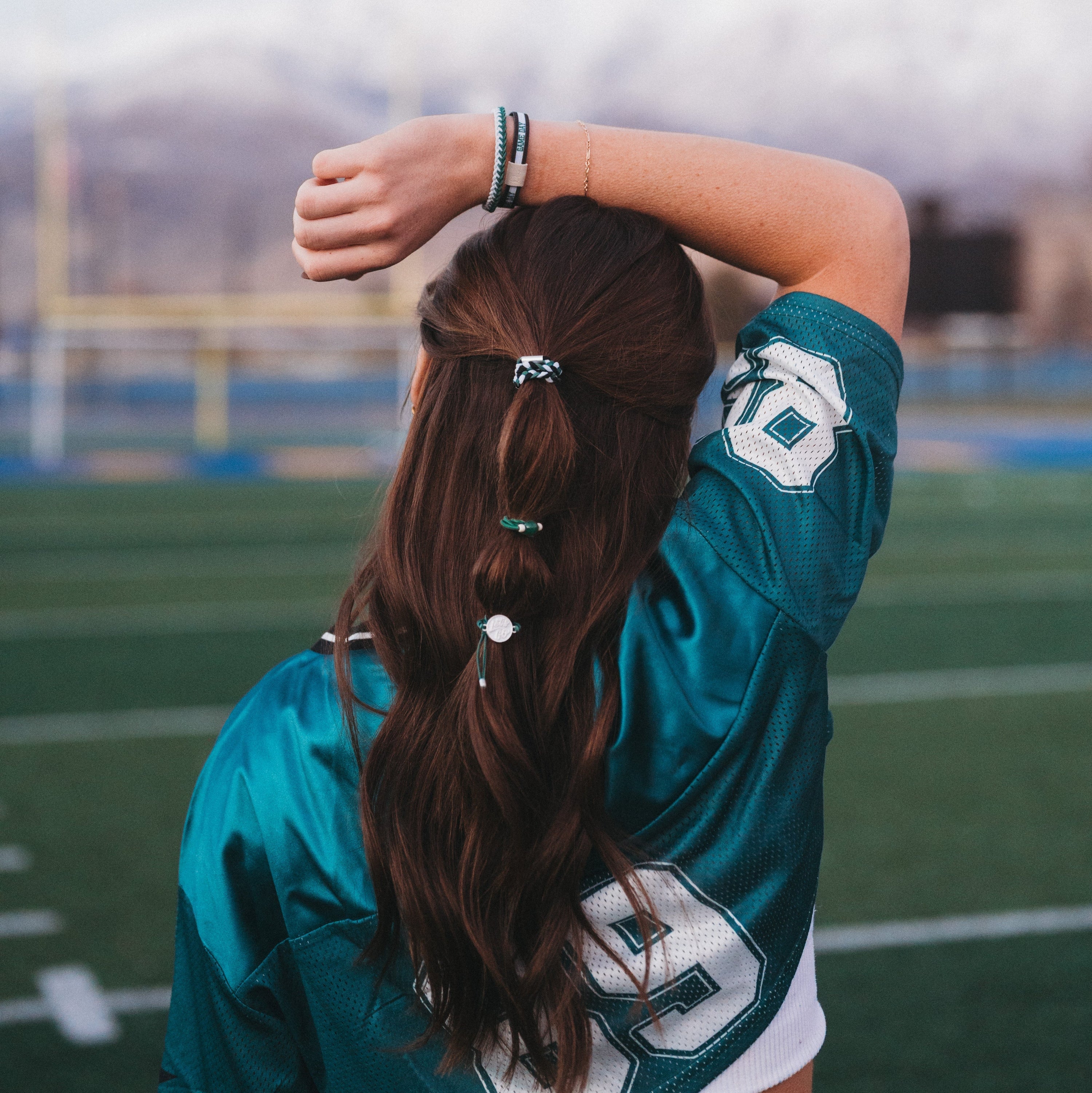 "Game Day" Green, White &amp; Black Hair Tie Bracelets