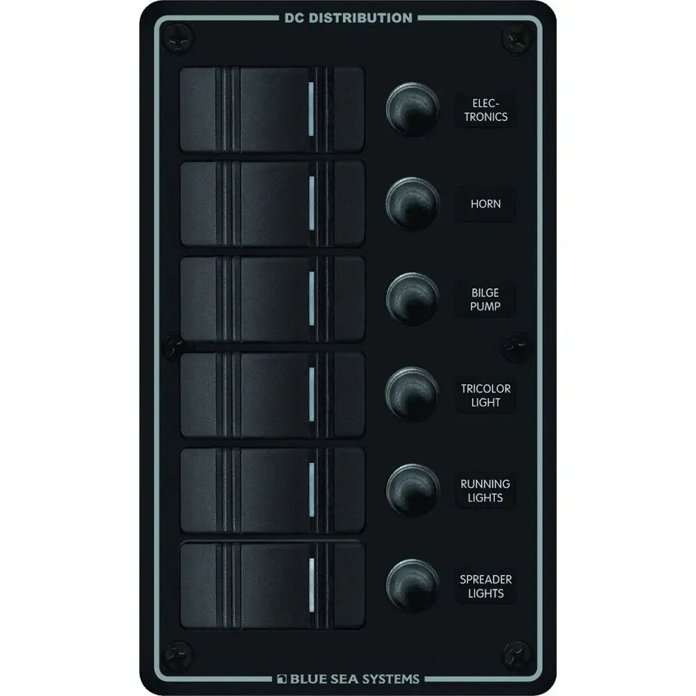 Blue Sea 8373 Water Resistant 6 Position - Black - Vertical Mount Panel [8373]