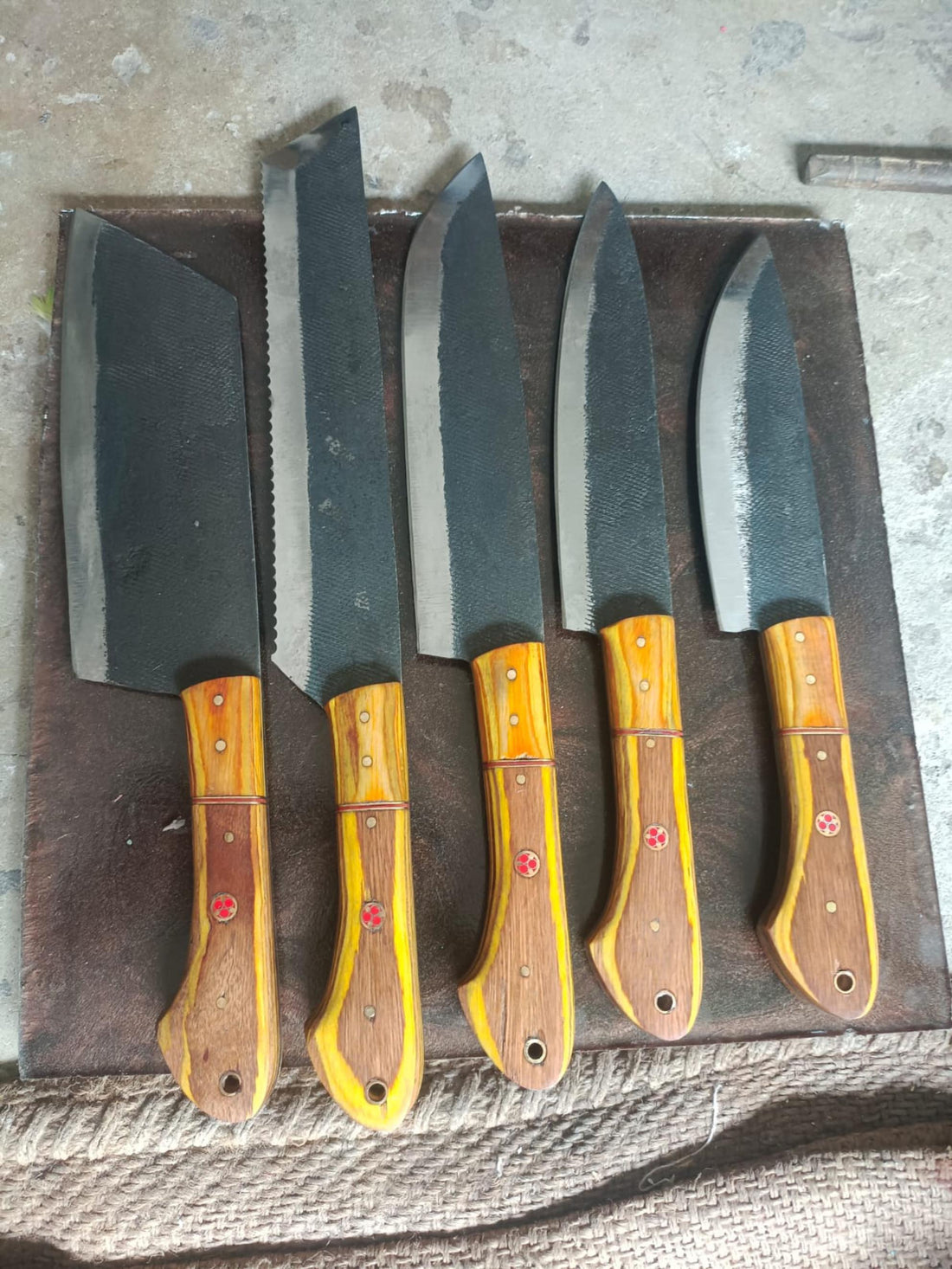Charcoal &amp; Amber Chef Knife Set with Dark Finished Blades