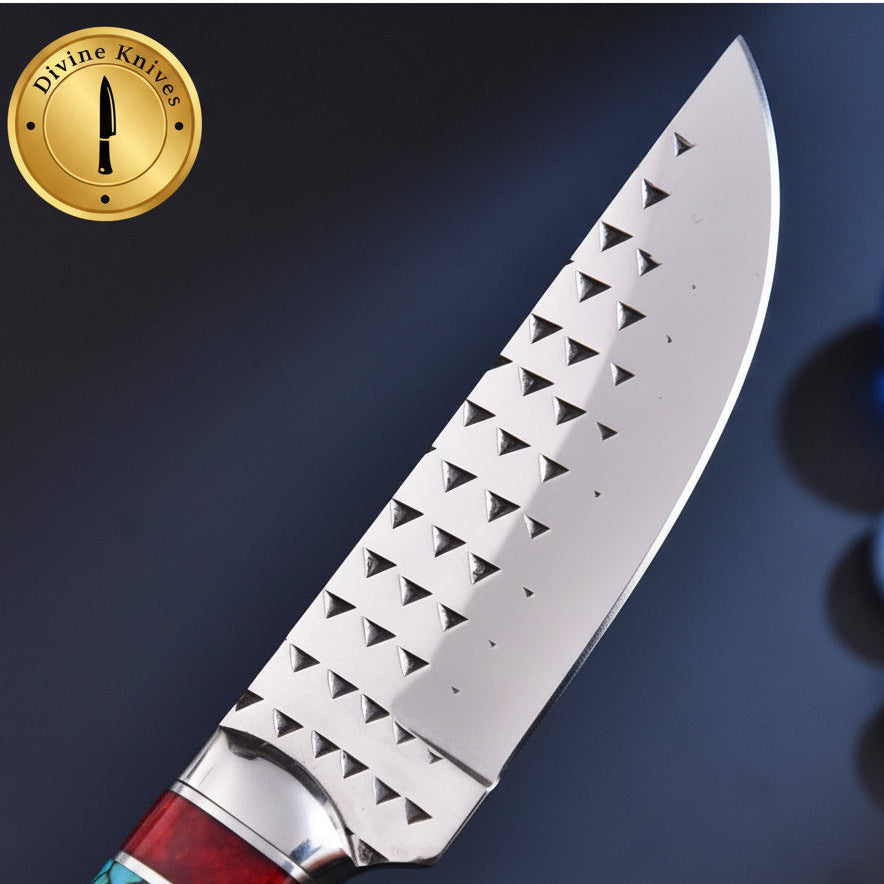 Antler Turquoise Rasp Cowboy Belt Knife with Etched Blade