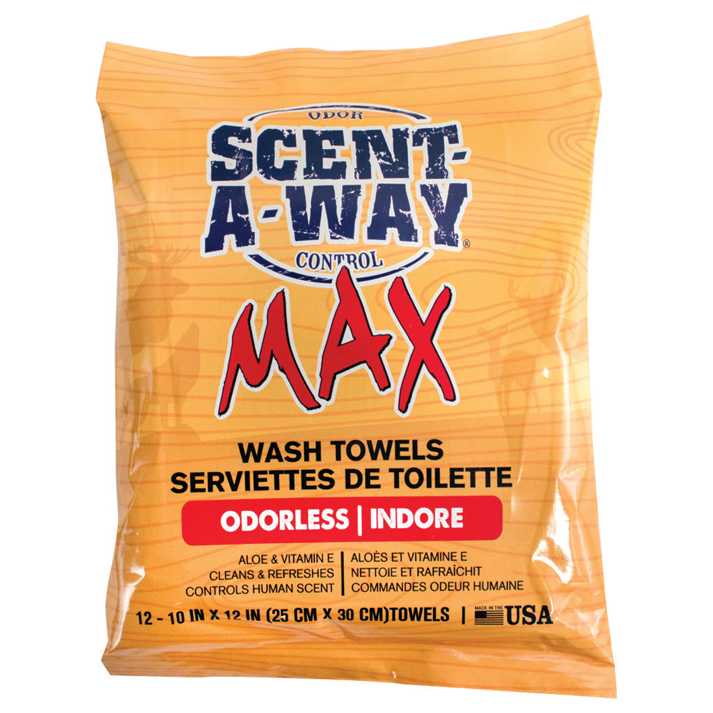 Scent-A-Way Max Wash Towels 12 Pack - Enzyme-Based Odor Eliminators