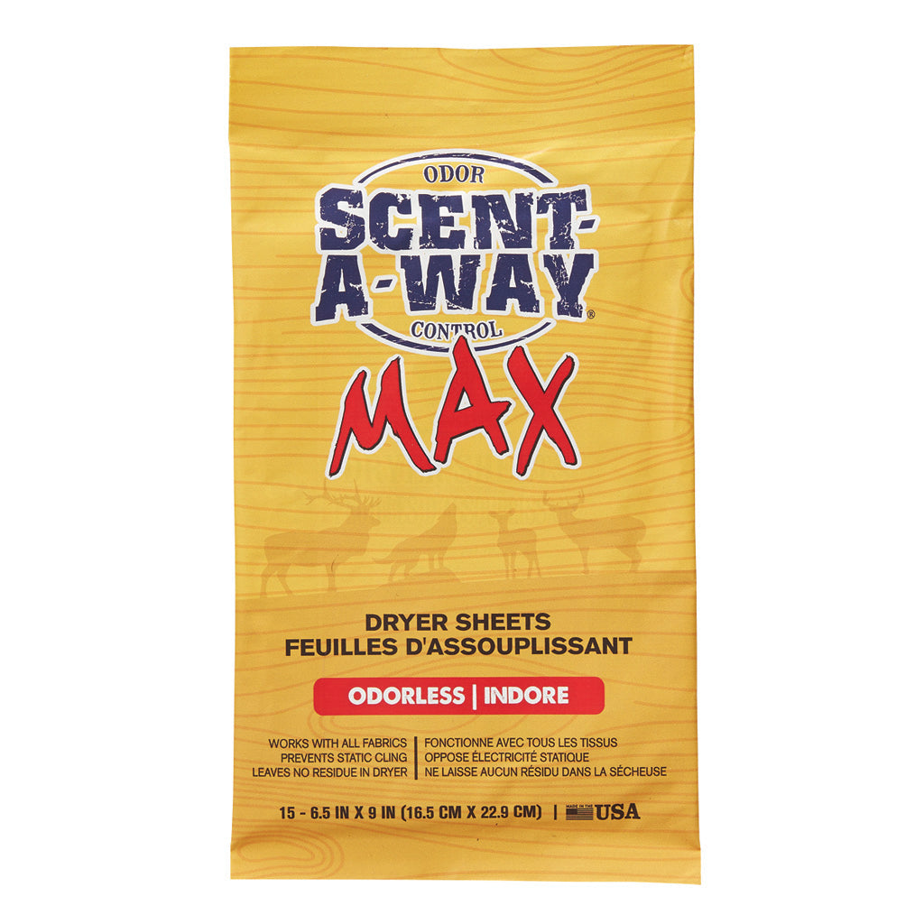 Scent-A-Way Max Dryer Sheets 15 Pack - Odorless and Anti-Static