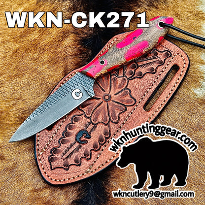 Textured Spear Point Dagger Knife with Pink Resin Handle for Hunters and Outdoor Users