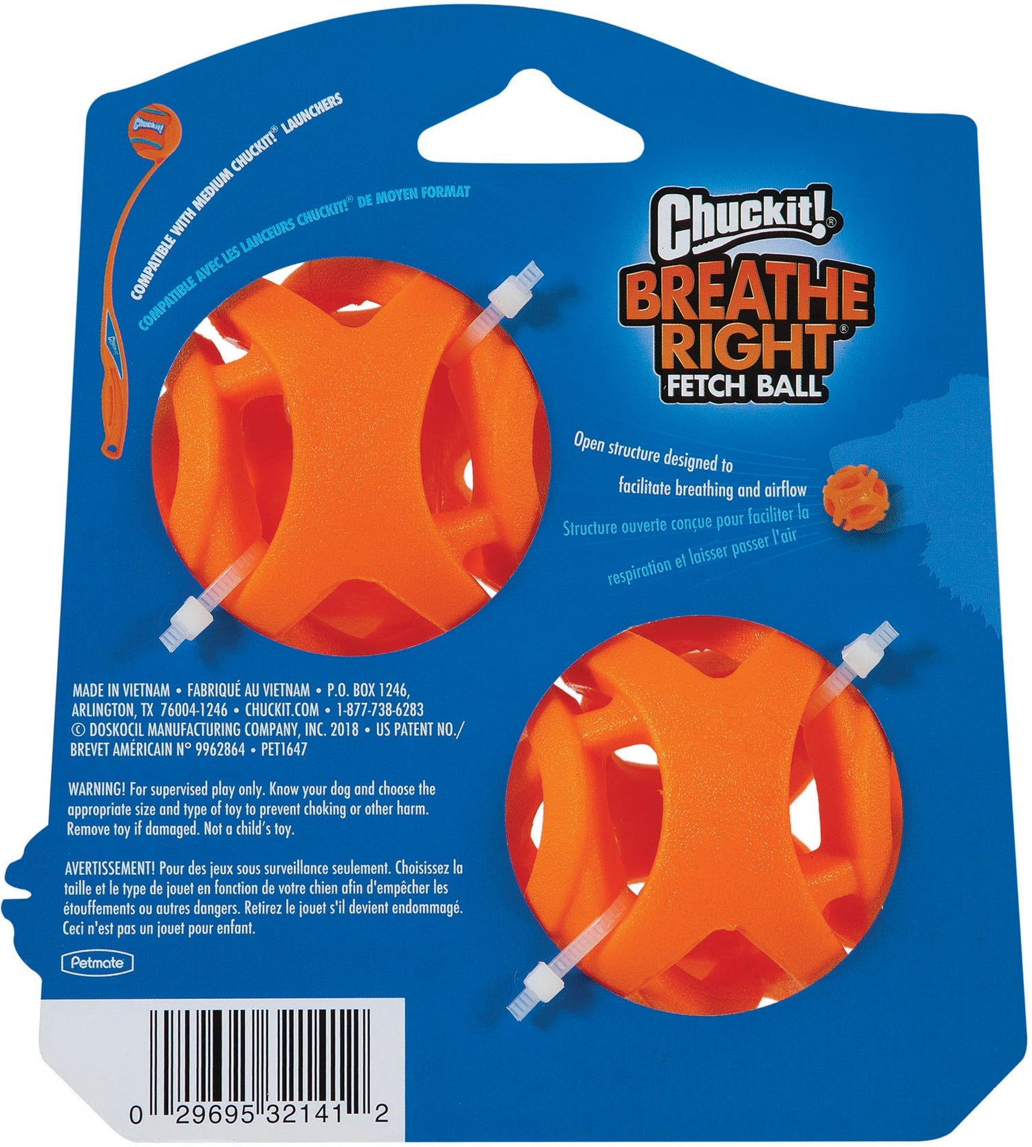 Chuckit! Breathe Right Ball Medium 2 Pack - Durable Rubber Dog Toy