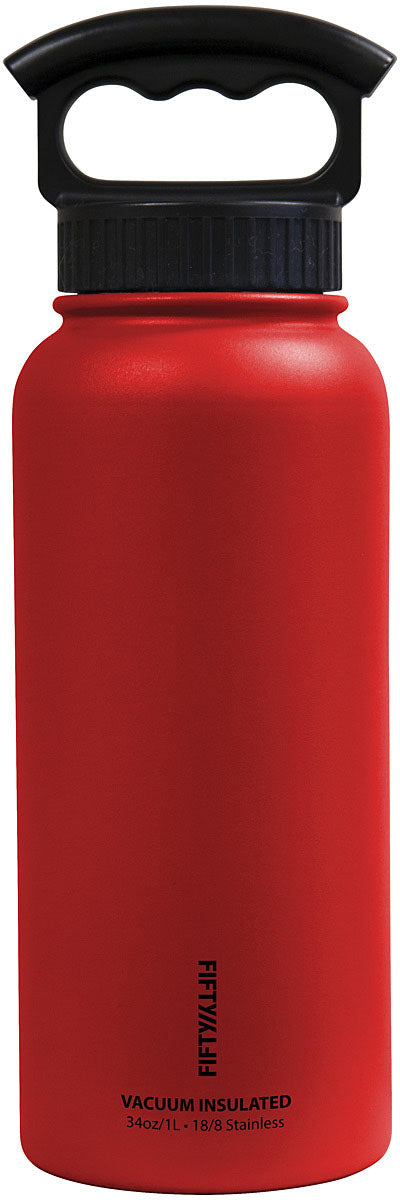 FIFTY/FIFTY 34 Oz Vacuum Insulated Water Bottle with 3 Finger Handle - Red