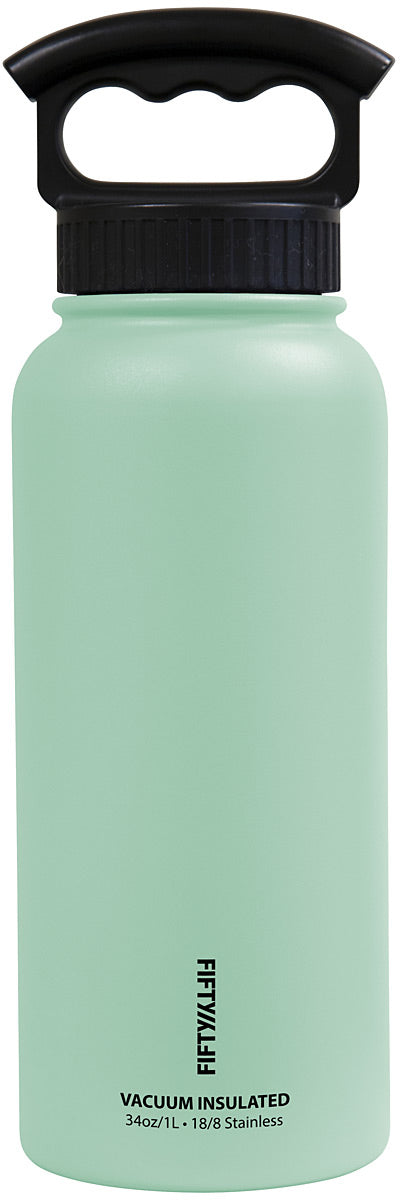 FIFTY/FIFTY 34 Oz Vacuum Insulated Water Bottle with 3 Finger Mint Handle