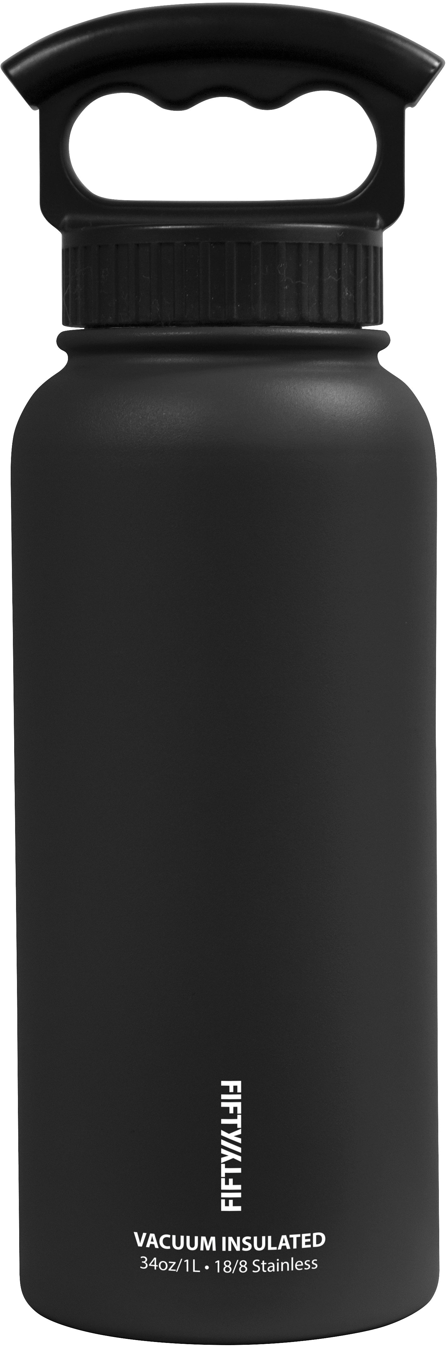 FIFTY/FIFTY 34 Oz Vacuum Insulated Water Bottle with 3 Finger Handle - Black