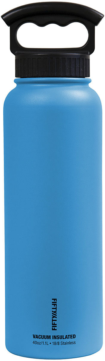 FIFTY/FIFTY 40 Oz Vacuum Insulated Water Bottle with 3 Finger Grip - Blue