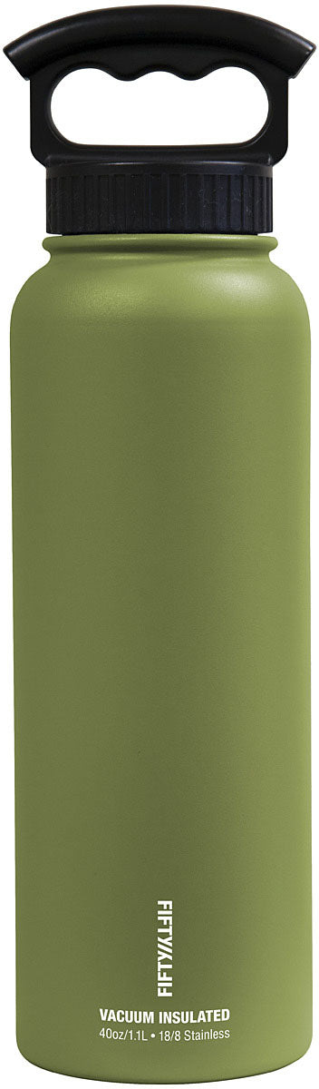 FIFTY/FIFTY 40 Oz Vacuum Insulated Water Bottle with 3 Finger Grip - Olive