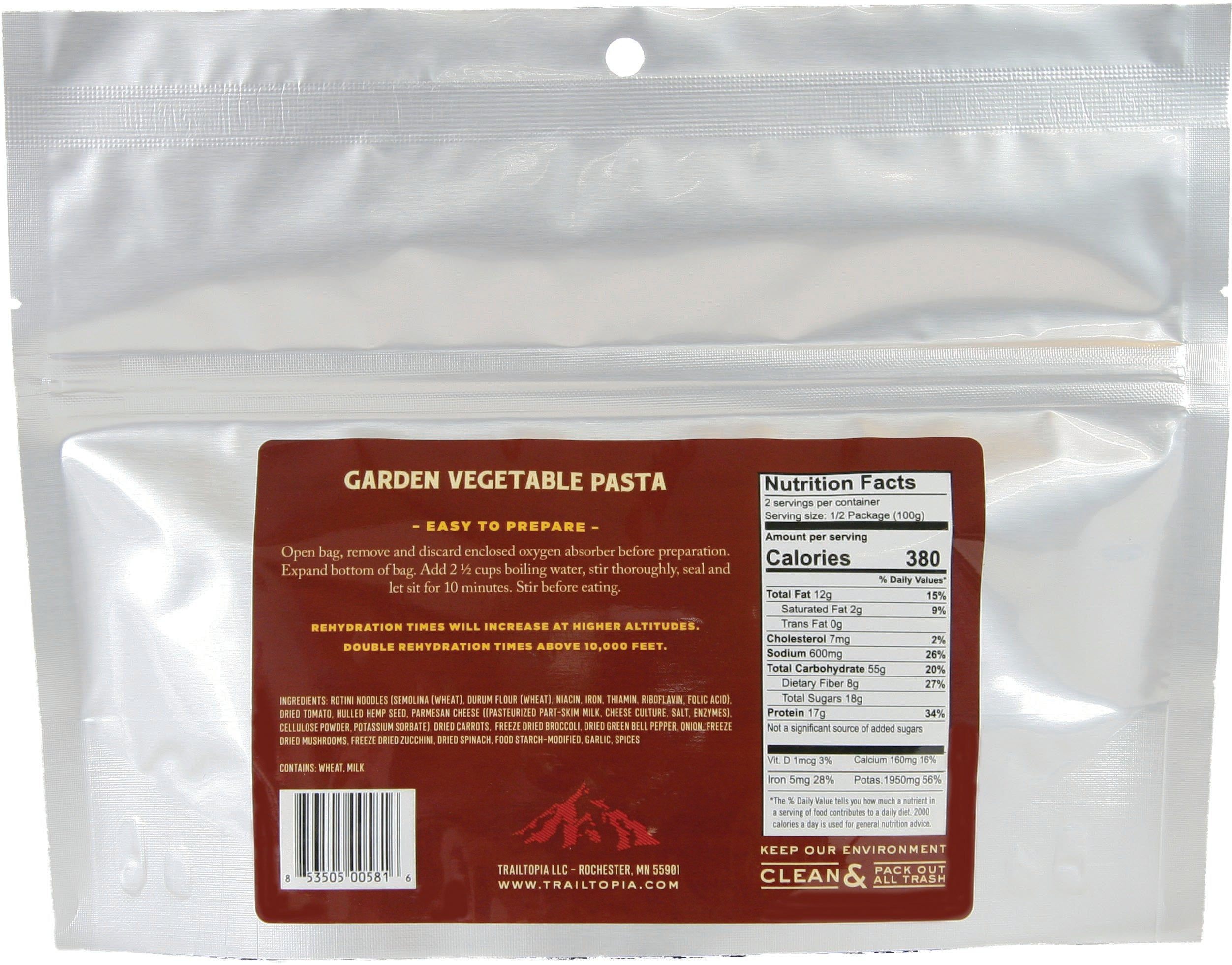 TRAILTOPIA Garden Vegetable Pasta - Healthy and Delicious Snack for Active Lifestyles